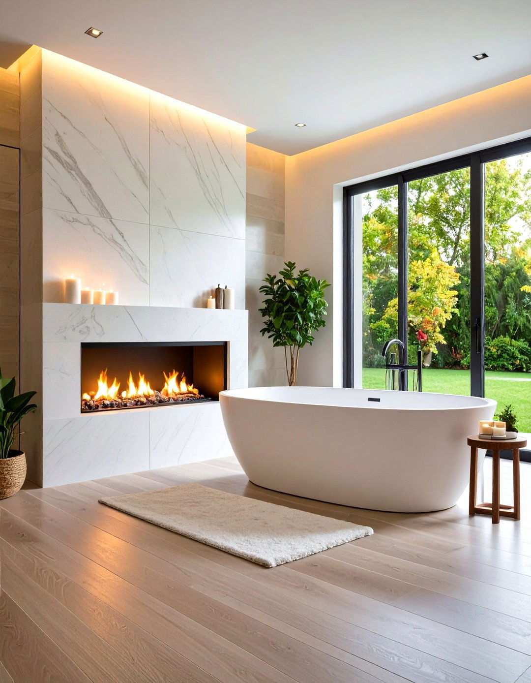 Bathroom Linear Fireplace Integration - 24 linear fireplace ideas