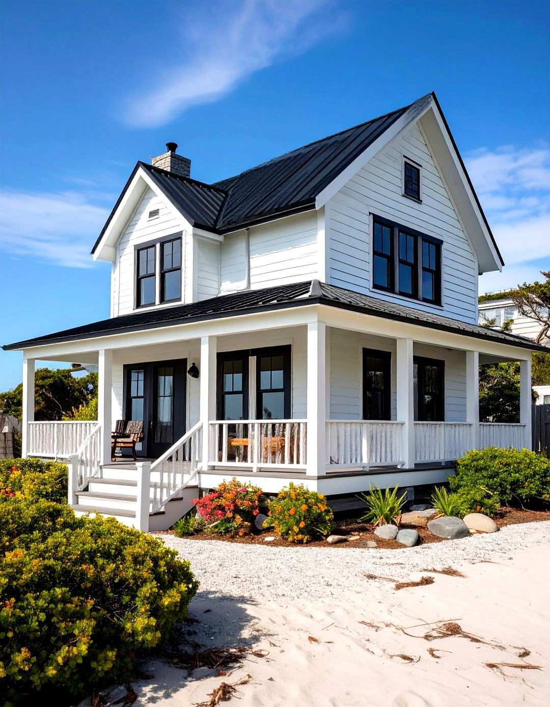Beach Cottage with Black Metal Roofing - 24 single story white house black trim