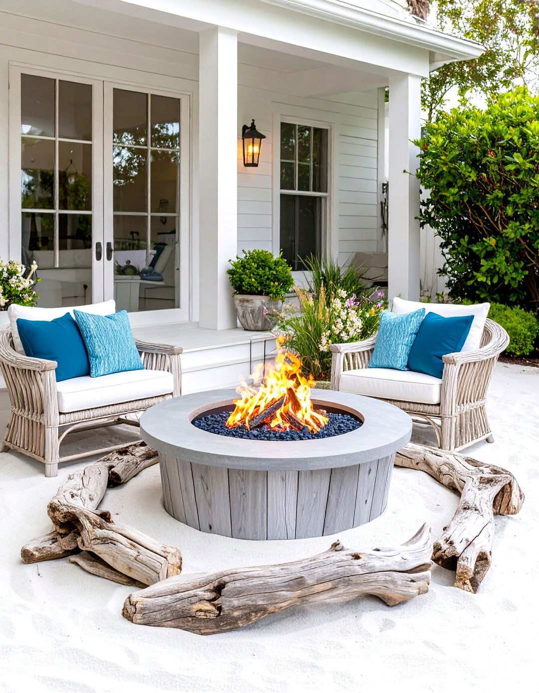 Beach Style Driftwood Surround - 24 Wood Burning Fire Pit Ideas