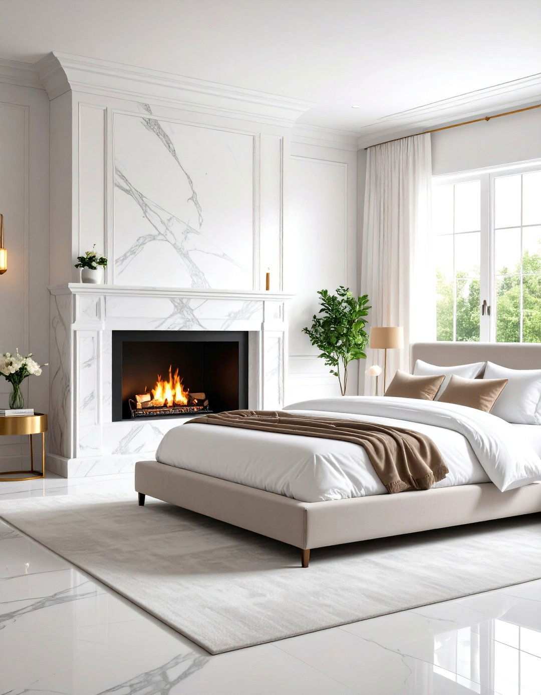 Bedroom Modern Fireplace with Marble Surround - 24 Modern Fireplace Ideas