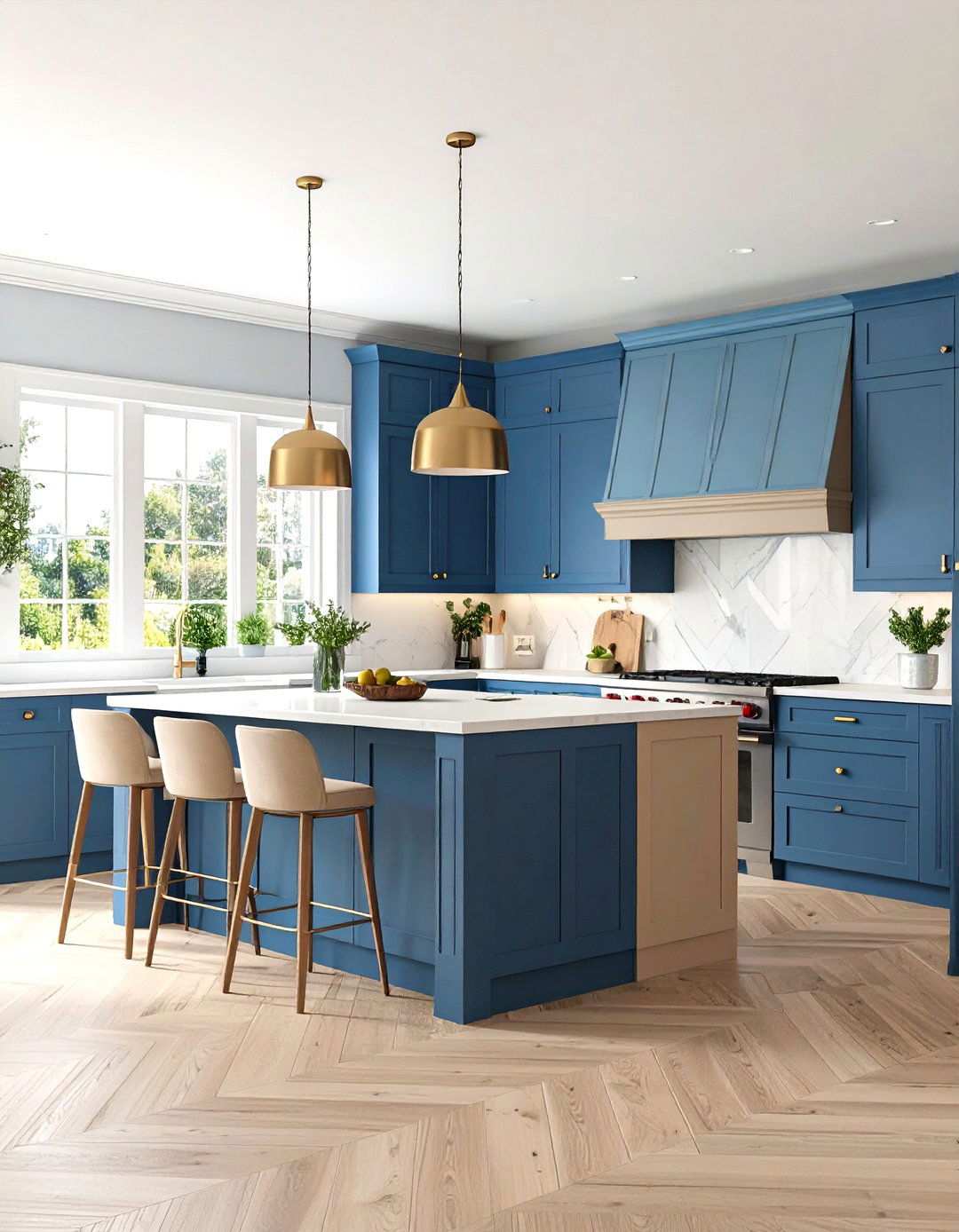 Beige Cabinets with Blue Combinations - 24 Kitchens With Beige Kitchen Cabinets