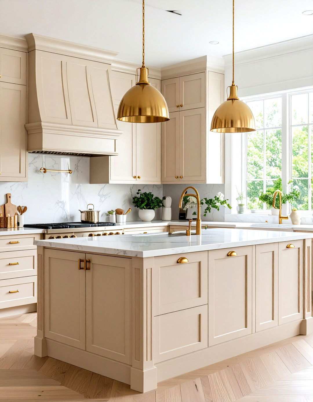 Beige Cabinets with Brass Hardware - 24 Kitchens With Beige Kitchen Cabinets