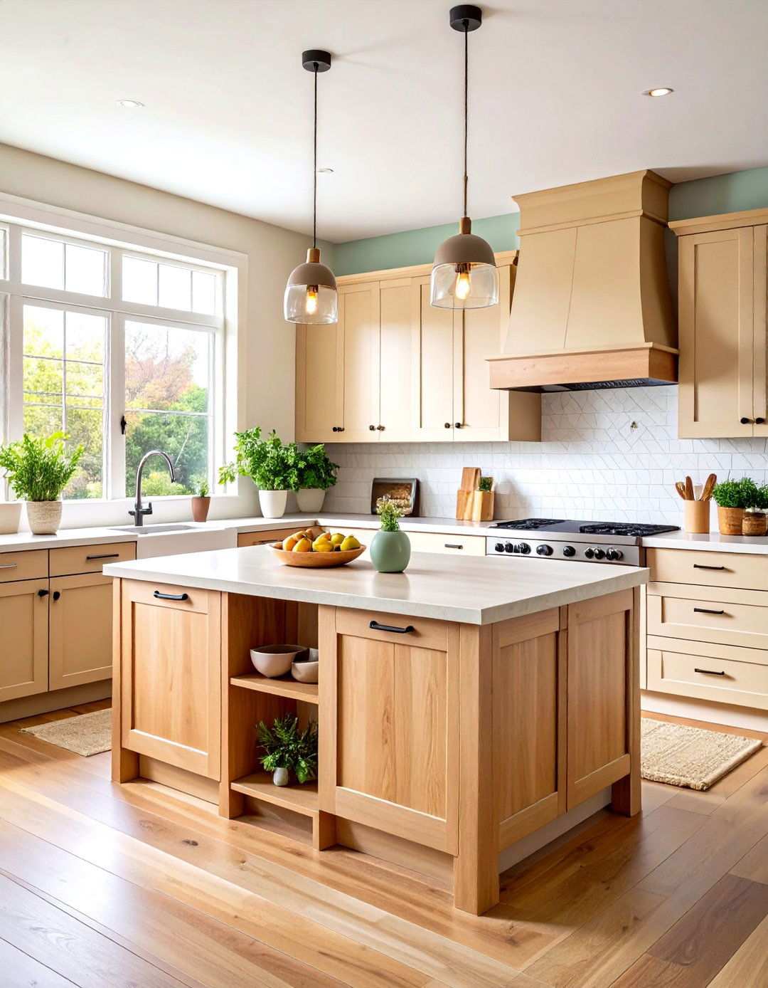 Beige Cabinets with Natural Wood Accents - 24 Kitchens With Beige Kitchen Cabinets