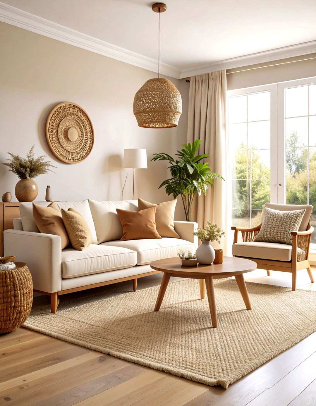 Beige Neutral Comfort Living Room - 24 Monochromatic Living Room Ideas