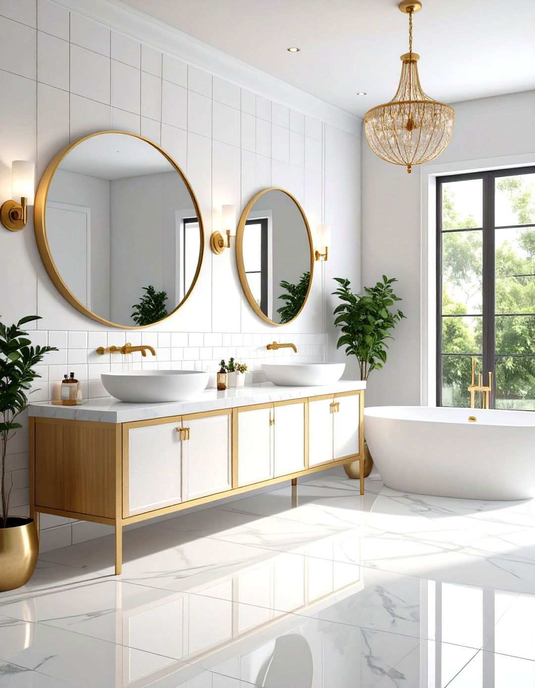 Beveled Tile Elegance - 24 White and Gold Bathroom Ideas