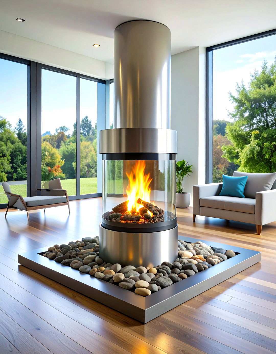Bioethanol Freestanding Fireplace with Glass Cylinder - 24 Modern Fireplace Ideas