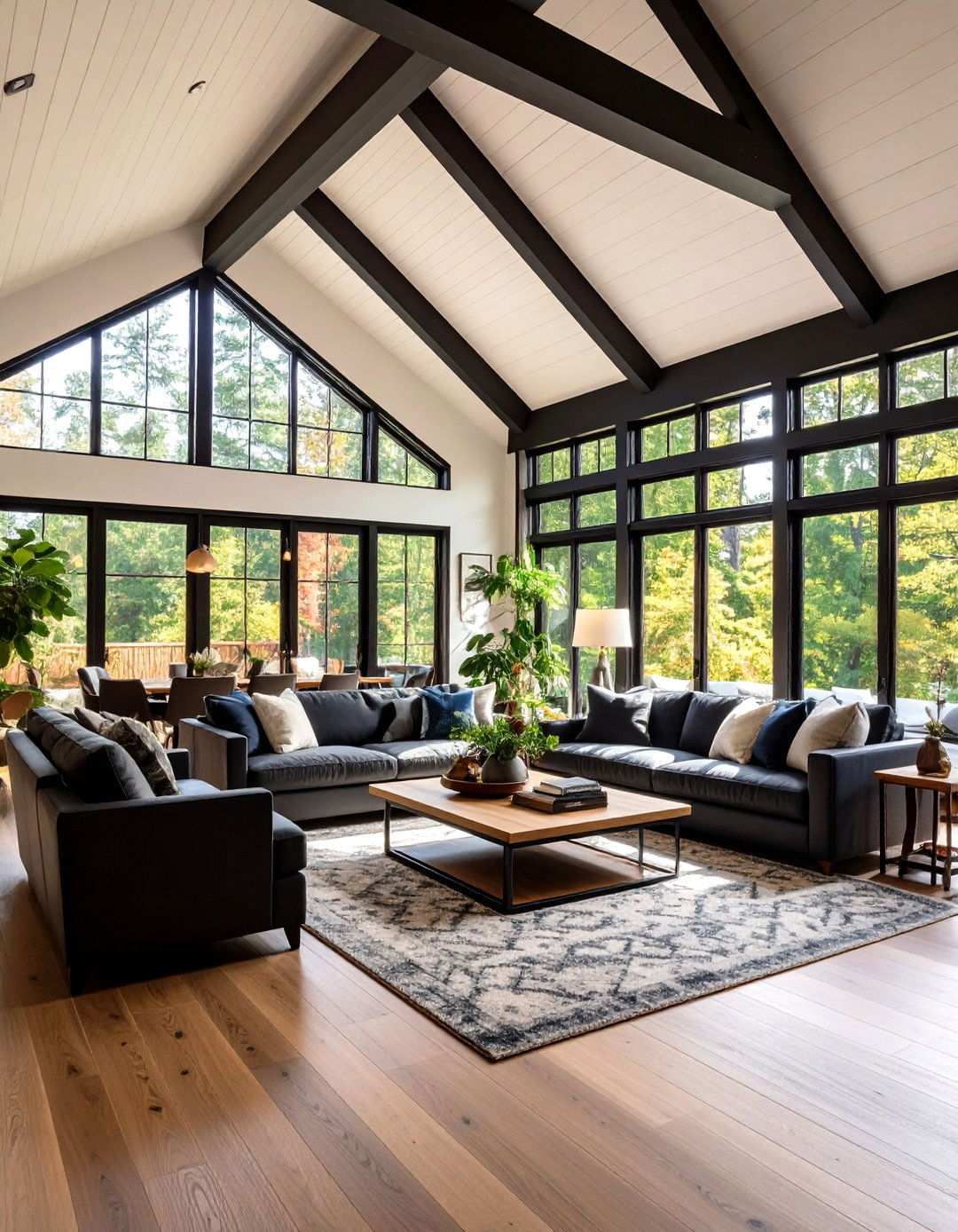 Black Accent Dramatic Contrast - 24 Open Concept Vaulted Ceiling Living Room Ideas