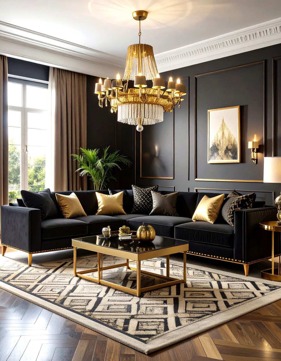 Black and Gold Art Deco Living Room - 24 Moody Living Room Ideas
