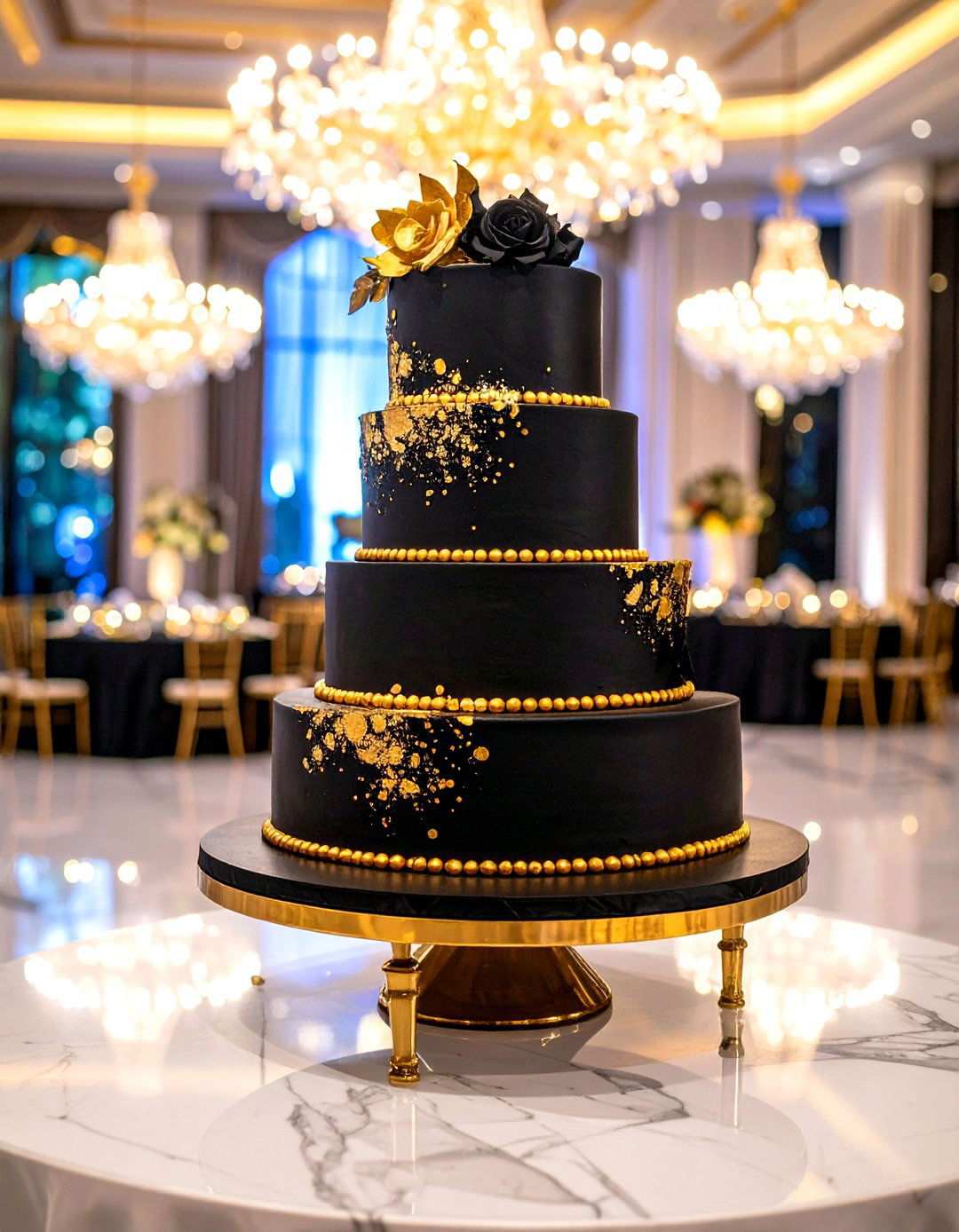Black and Gold Dramatic Cake - 24 Small Wedding Cake Ideas