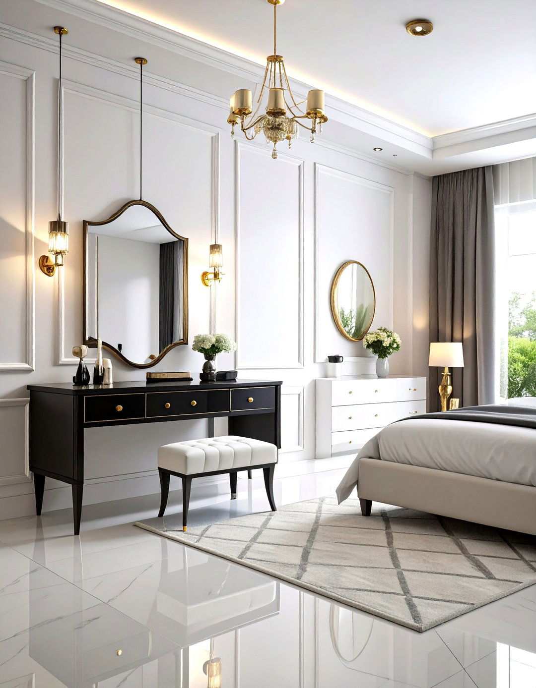 Black And White Contrast Vanity - 24 Vanity Room Ideas
