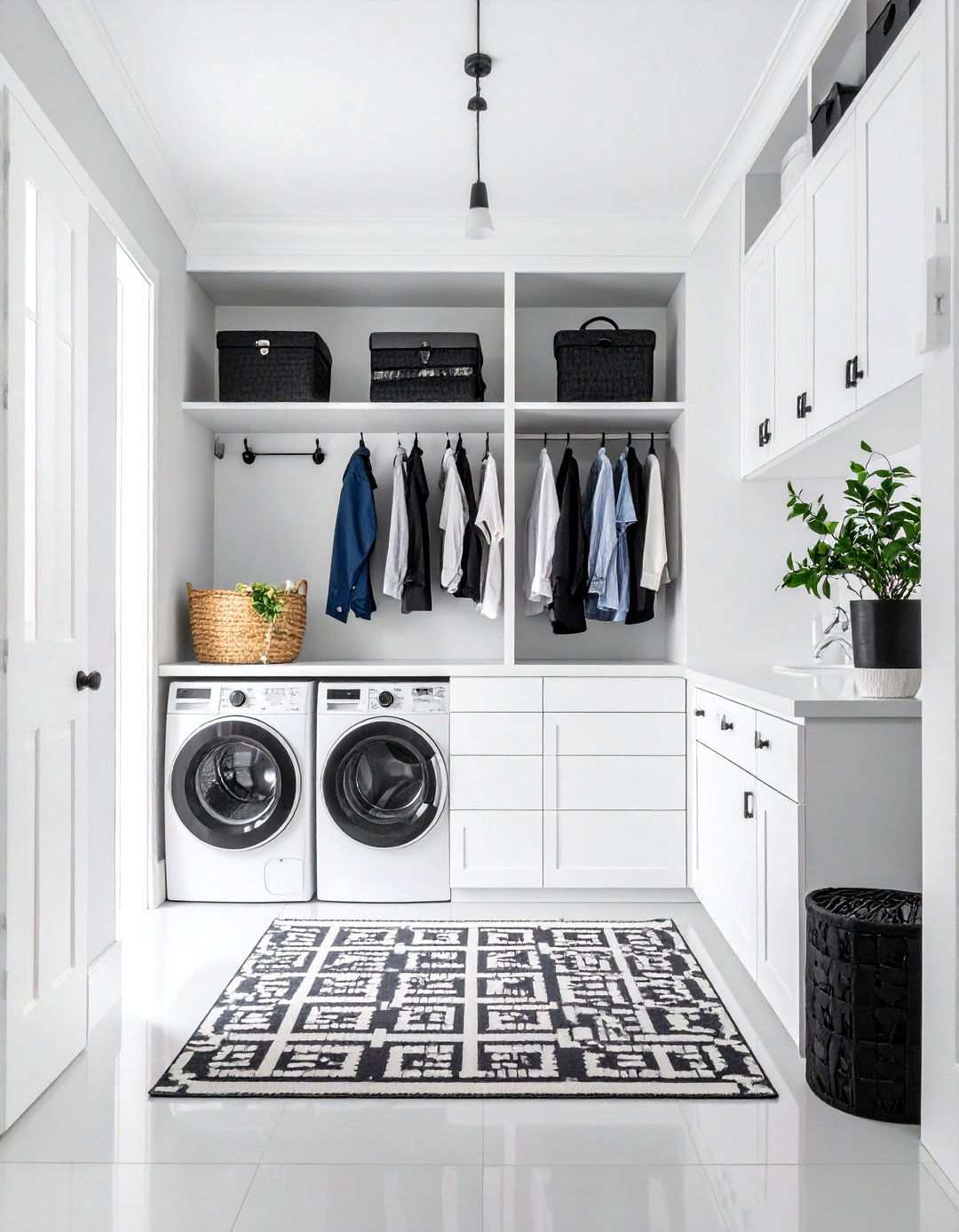 Black and White Mudroom Laundry Scheme - 24 Mudroom Laundry Room Ideas