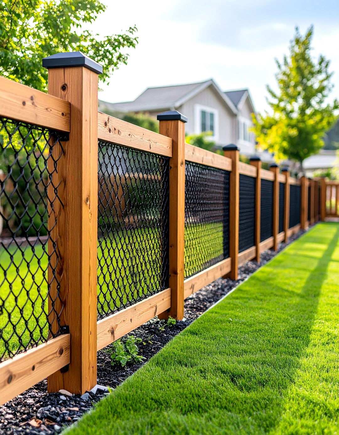 Black Chain Link Hybrid Combination - 24 Split Rail Fence Ideas