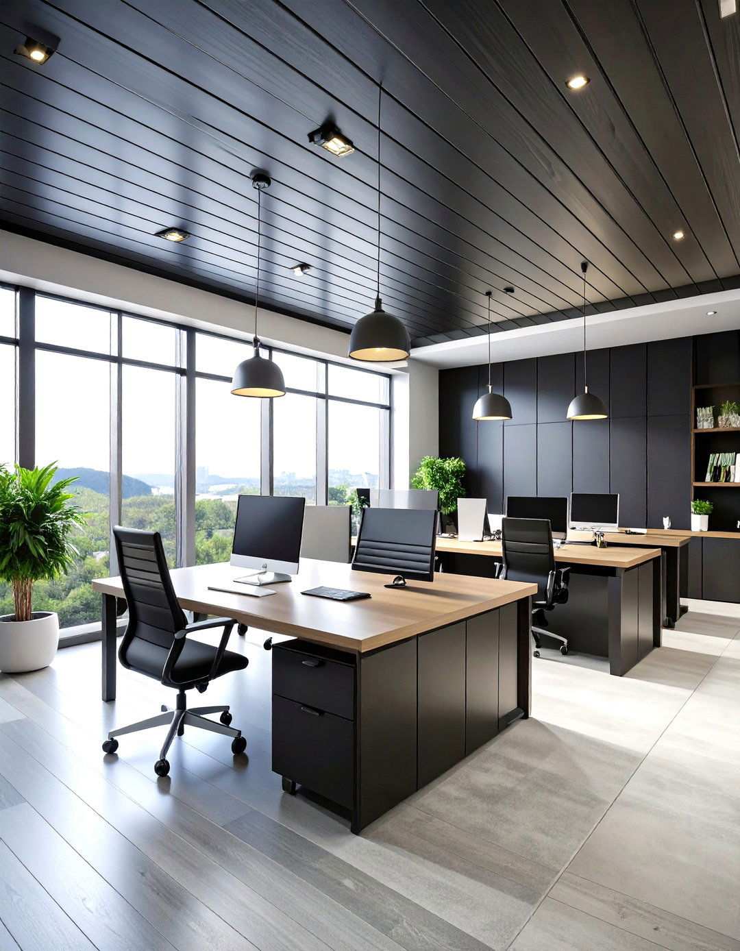 Black Contrast Modern Office Ceiling - 24 Shiplap Ceiling Ideas