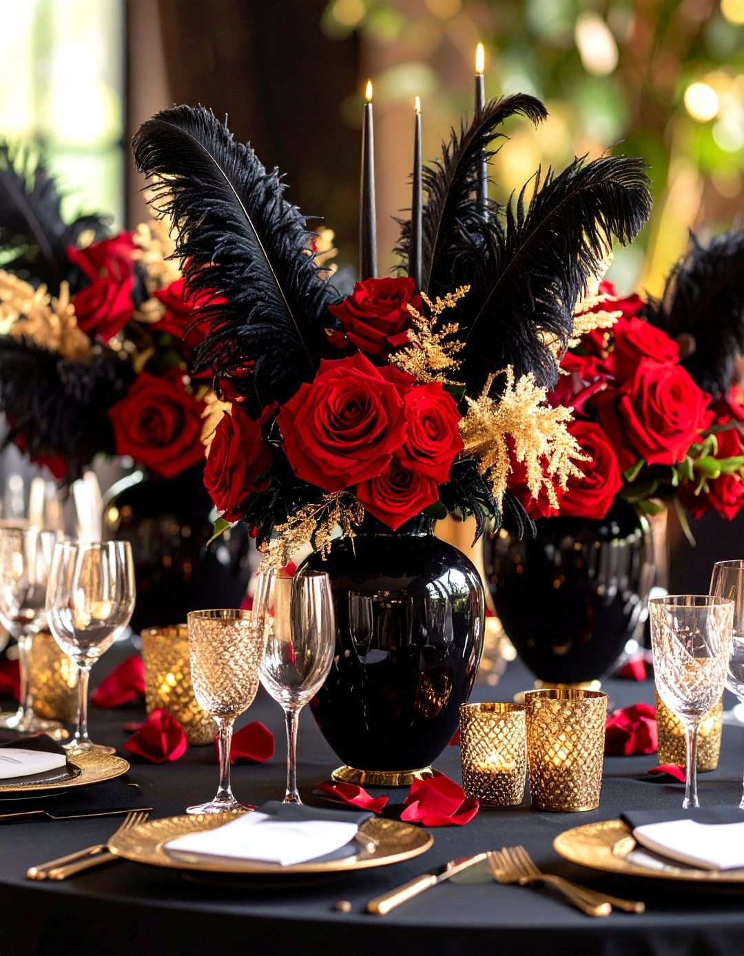 Black Feather Centerpiece Accents - 24 Red and Black Wedding Ideas