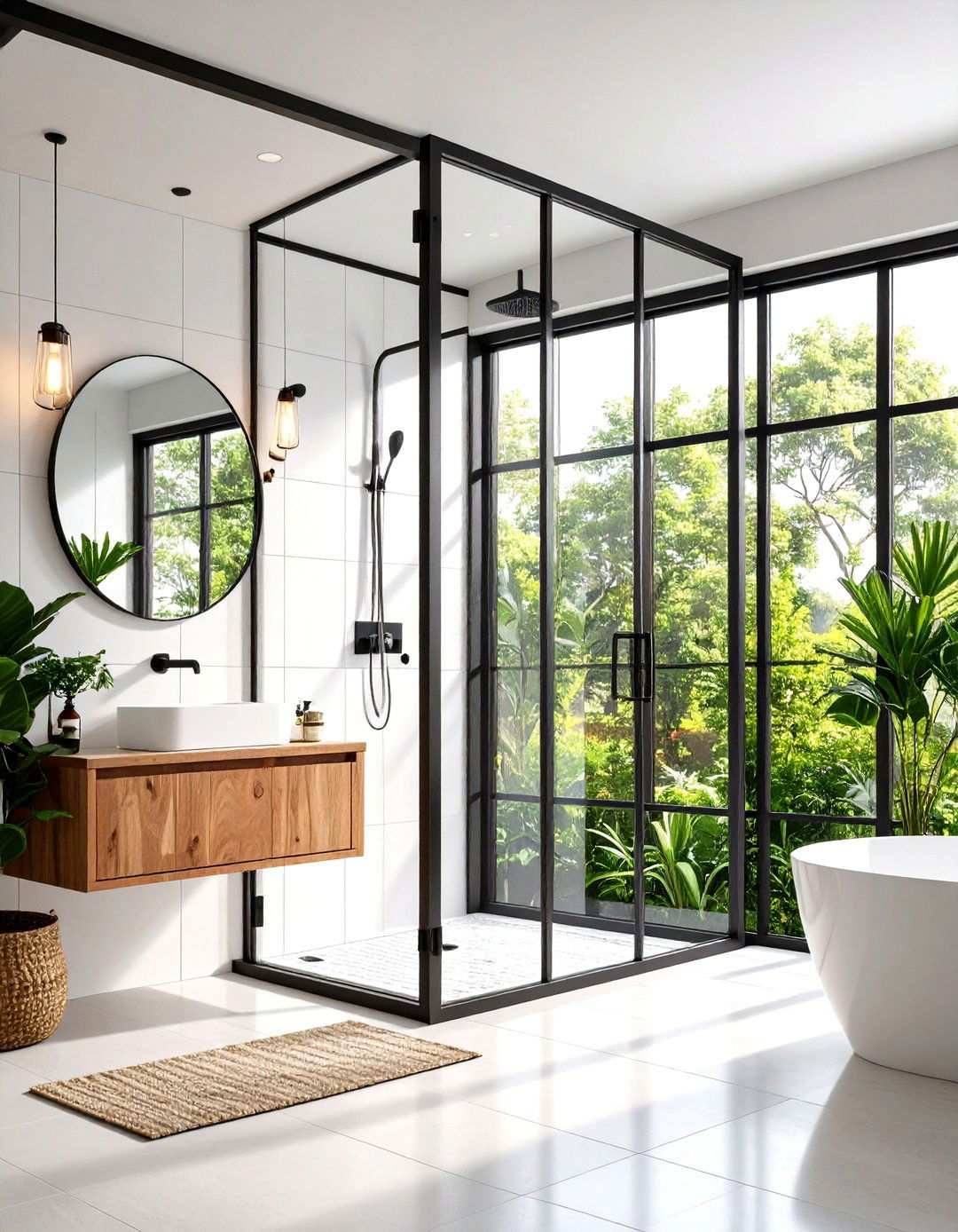 Black Frame Grid Glass Enclosure - 24 Small Bathroom Walk in Shower Ideas