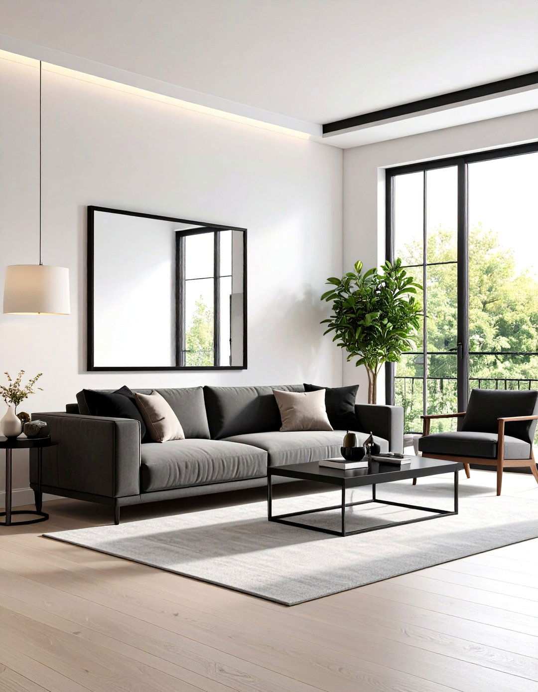 Black Frame Modern Mirrors - 24 Living Room Mirror Ideas