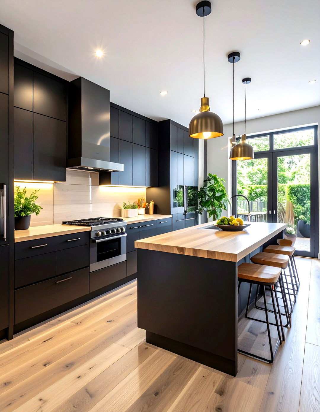 Black Galley Kitchen with Maple Butcher Block Countertops - 24 Kitchen With Black Cabinets And Wood Countertops Ideas