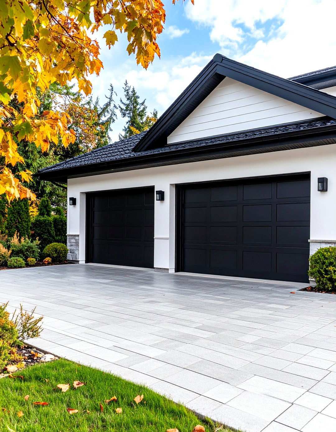 Black Garage Door Contemporary Statement - 24 White House Ideas With Black Doors