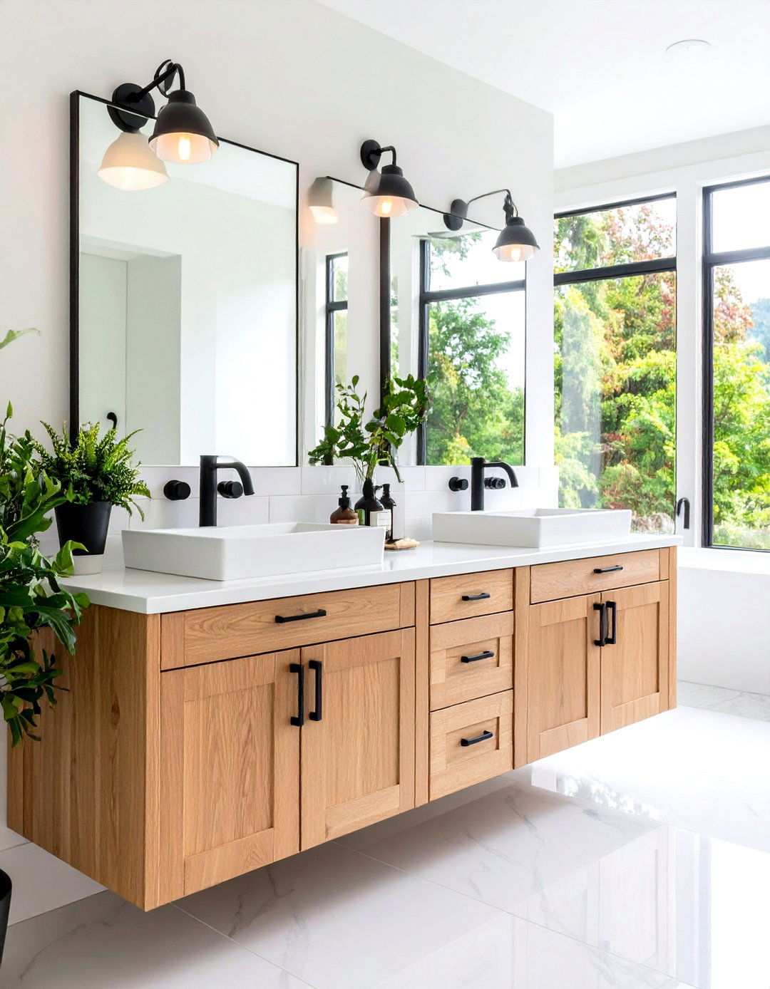 Black Hardware Contrast Design - 24 Scandinavian Bathroom Ideas