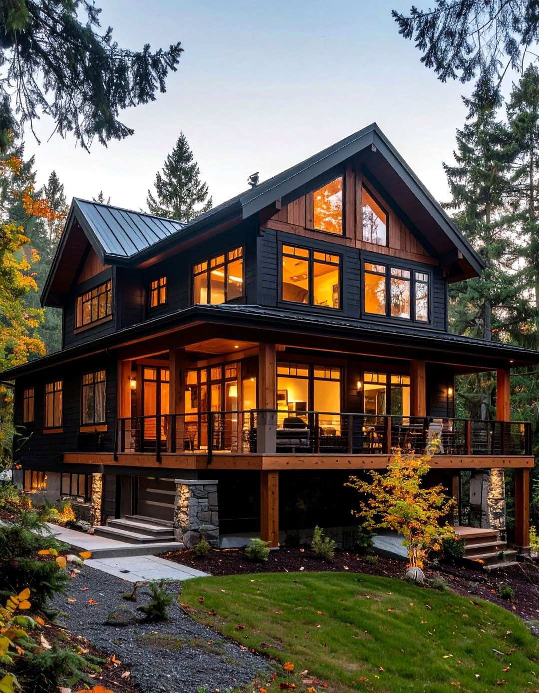Black Houses with Natural Wood Accents - 24 Modern Black Houses