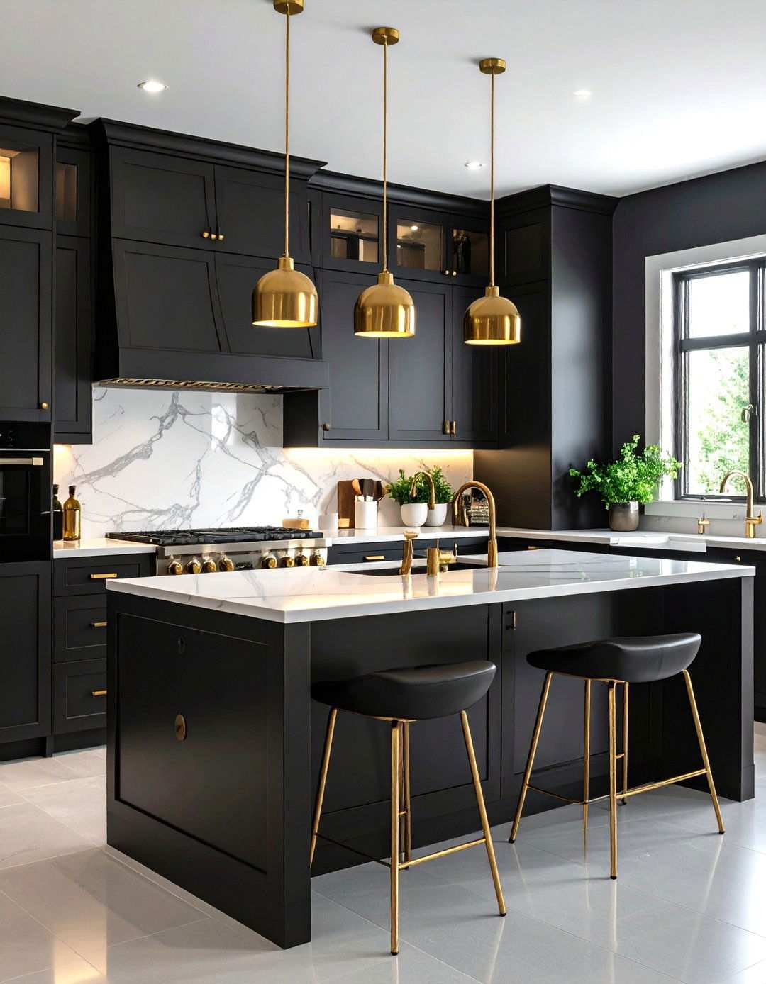 Black Kitchen Cabinets with Brass Hardware Details - 24 Kitchens With Black Cabinets