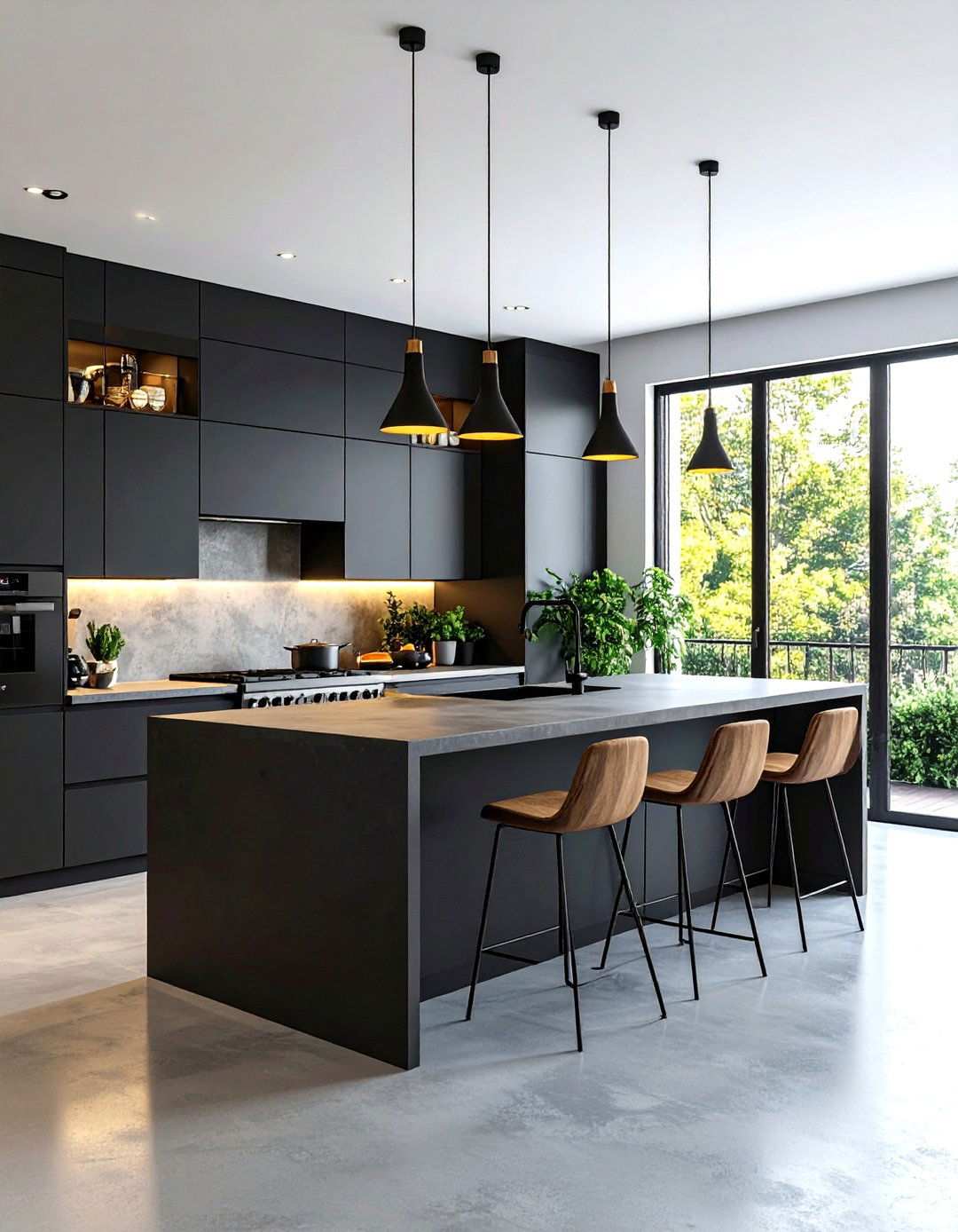 Black Kitchen Cabinets with Concrete Countertops - 24 Kitchens With Black Cabinets