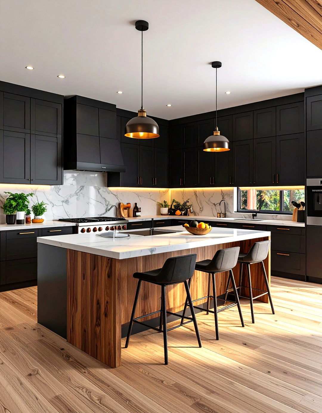 Black Kitchen Cabinets with Mixed Material Islands - 24 Kitchens With Black Cabinets