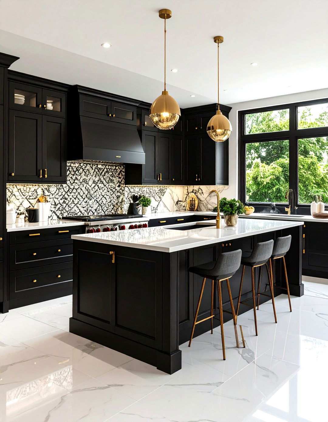 Black Kitchen Cabinets with Mosaic Tile Backsplashes - 24 Kitchens With Black Cabinets