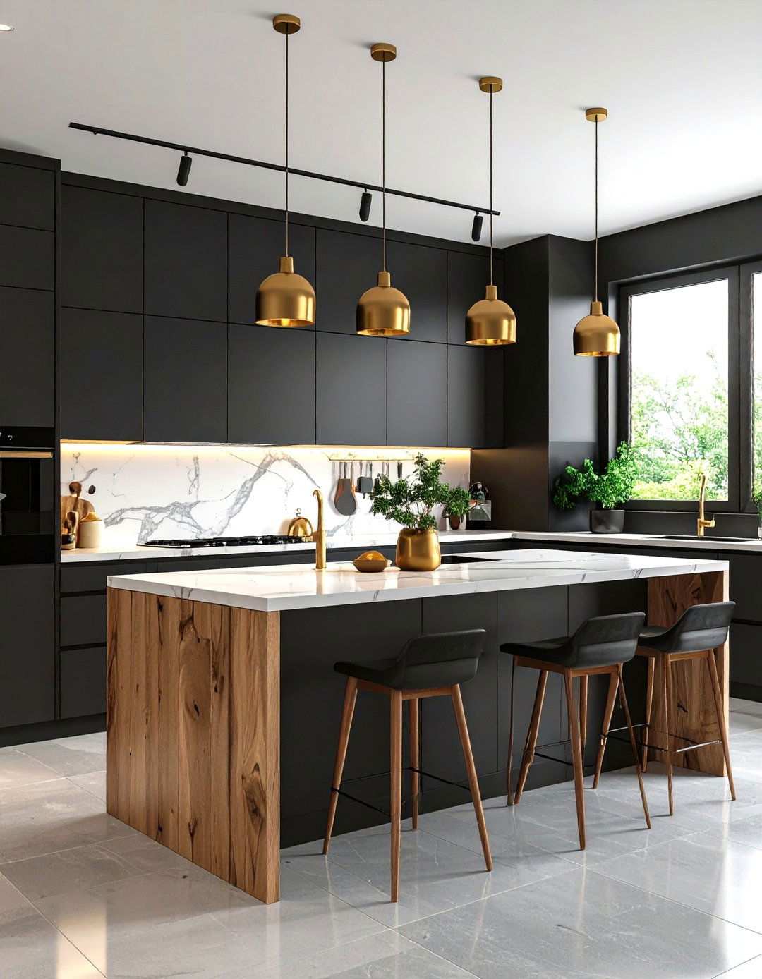 Black Kitchen Cabinets with Natural Wood Accents - 24 Kitchens With Black Cabinets