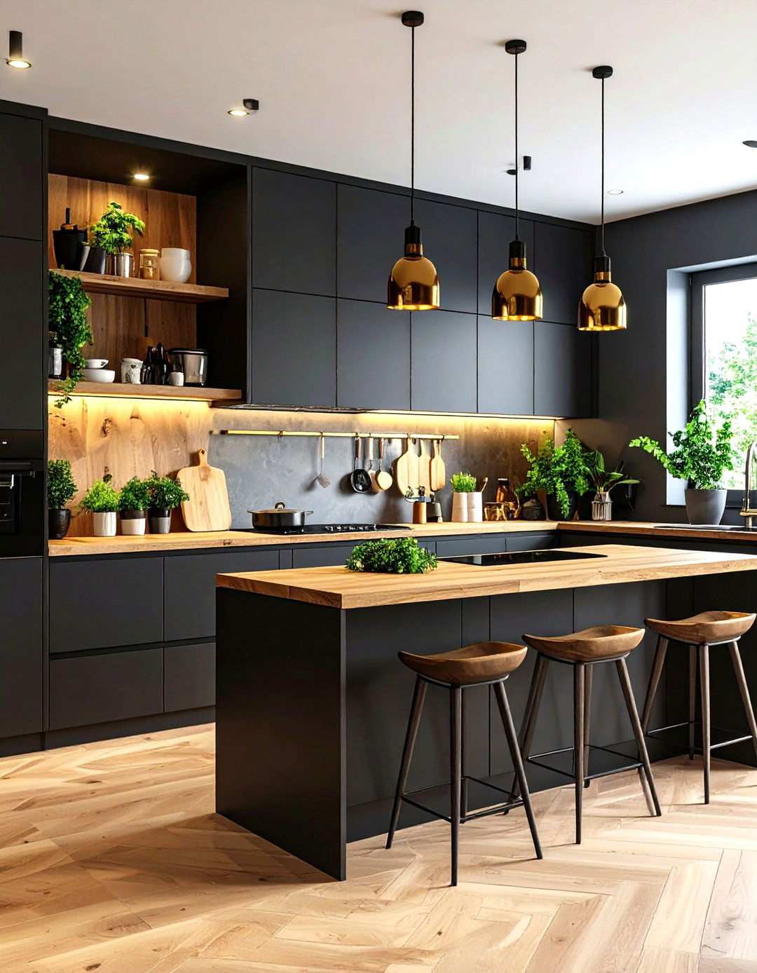 Black Kitchen Cabinets with Open Shelving Combinations - 24 Kitchens With Black Cabinets