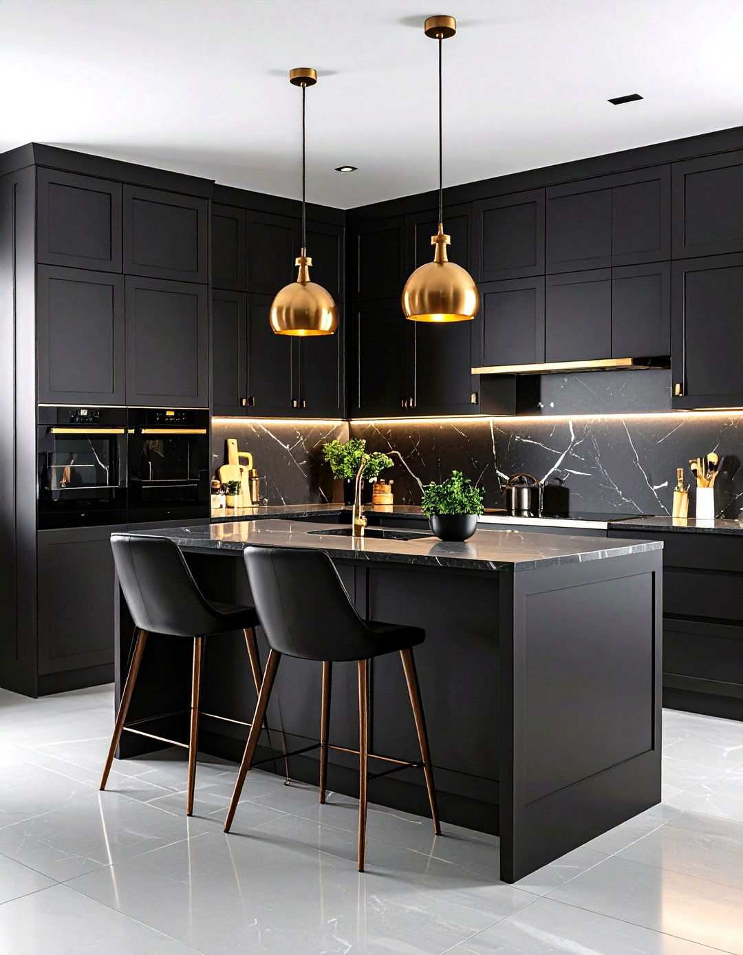 Black Kitchen Cabinets with Pendant Lighting Features - 24 Kitchens With Black Cabinets
