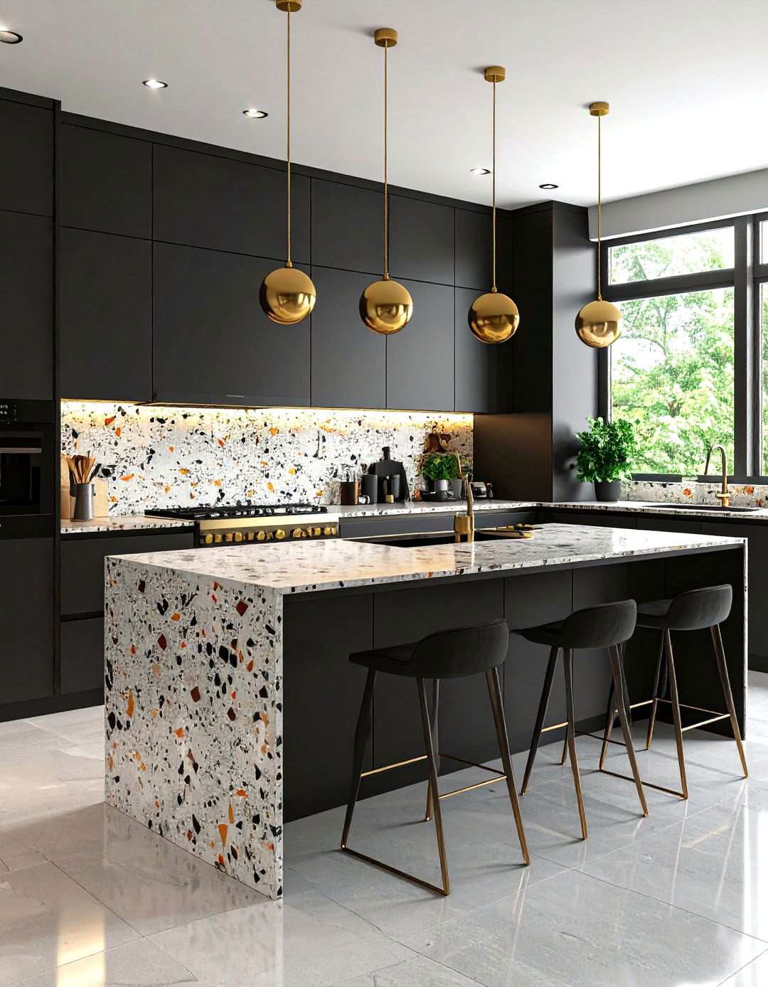 Black Kitchen Cabinets with Terrazzo Countertops - 24 Kitchens With Black Cabinets
