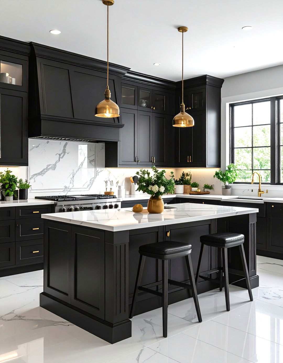 Black Kitchen Cabinets with White Quartz Countertops - 24 Kitchens With Black Cabinets