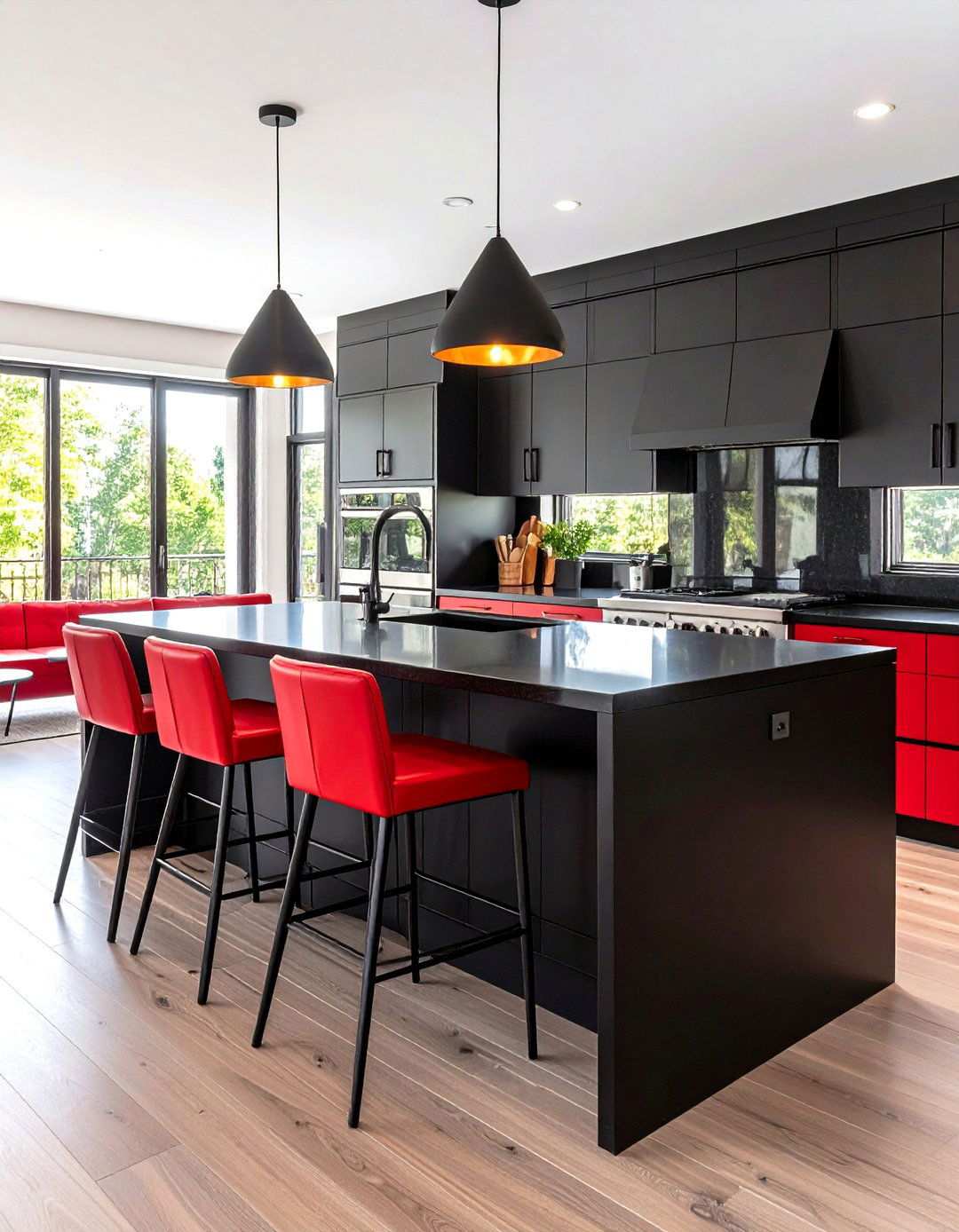 Black Kitchen Island With Red Bar Stools - 24 red and black kitchen ideas