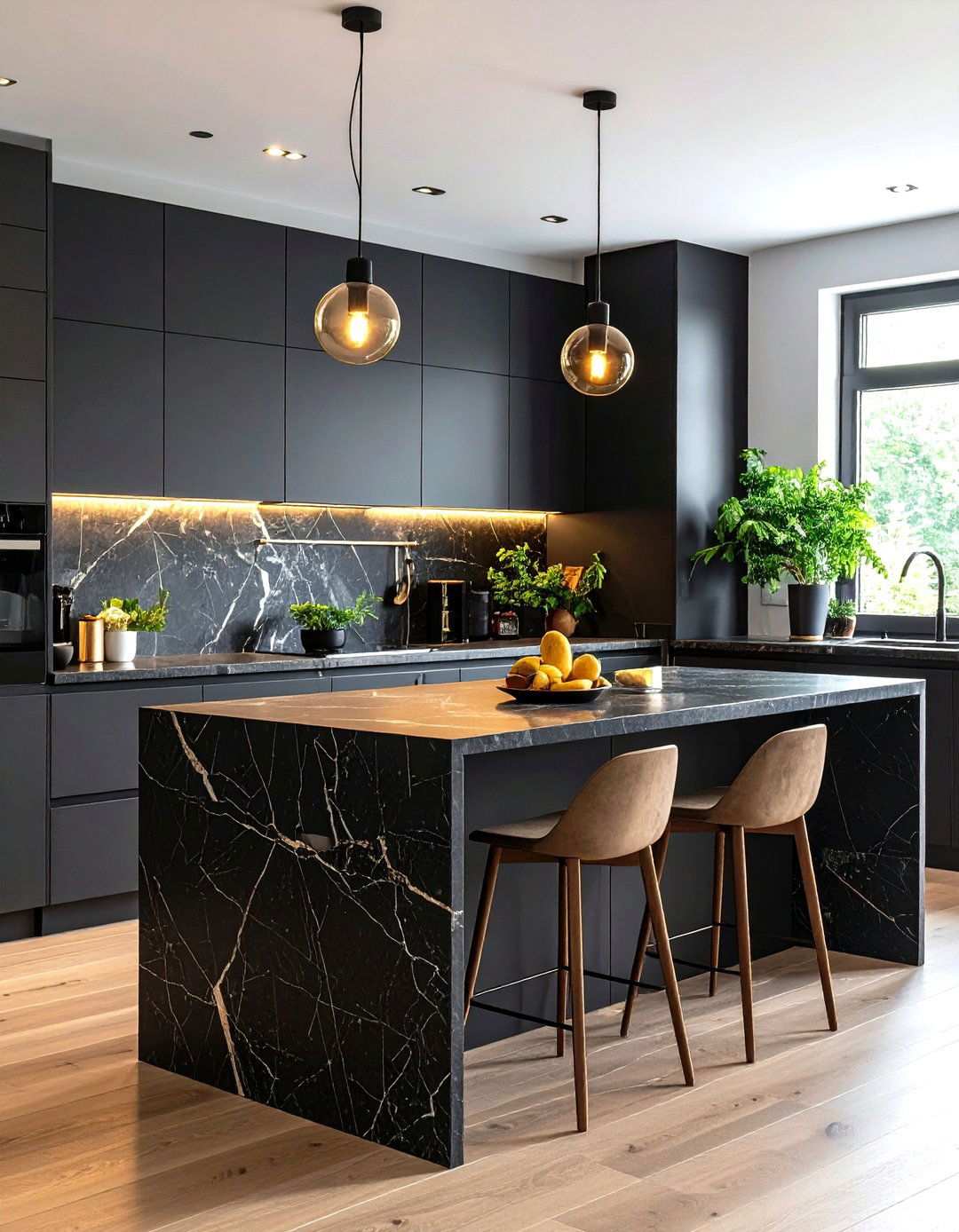 Black Limestone Kitchen Backsplash - 24 Kitchen With Black Backsplash