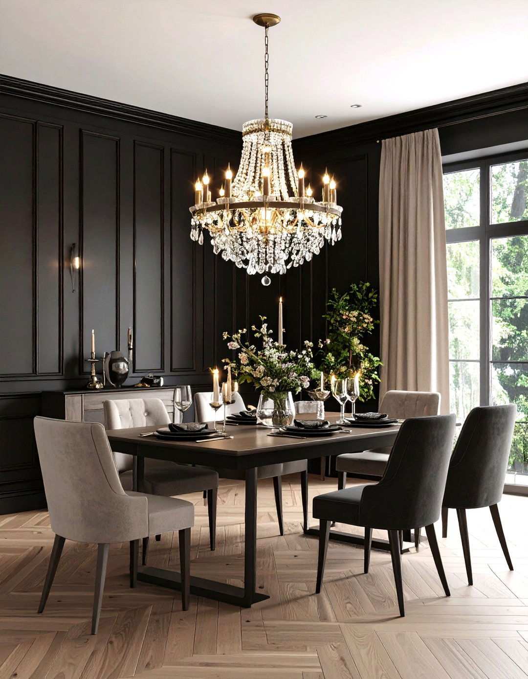 Black Painted Full Wall Shiplap Drama - 24 Shiplap Dining Room Wall Ideas