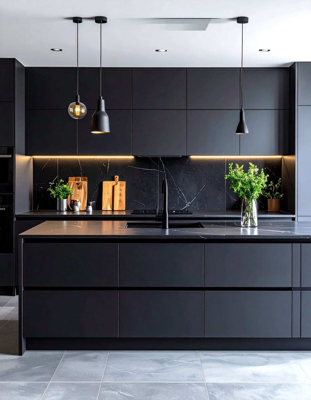 Black Porcelain Tile Backsplash - 24 Kitchen With Black Backsplash