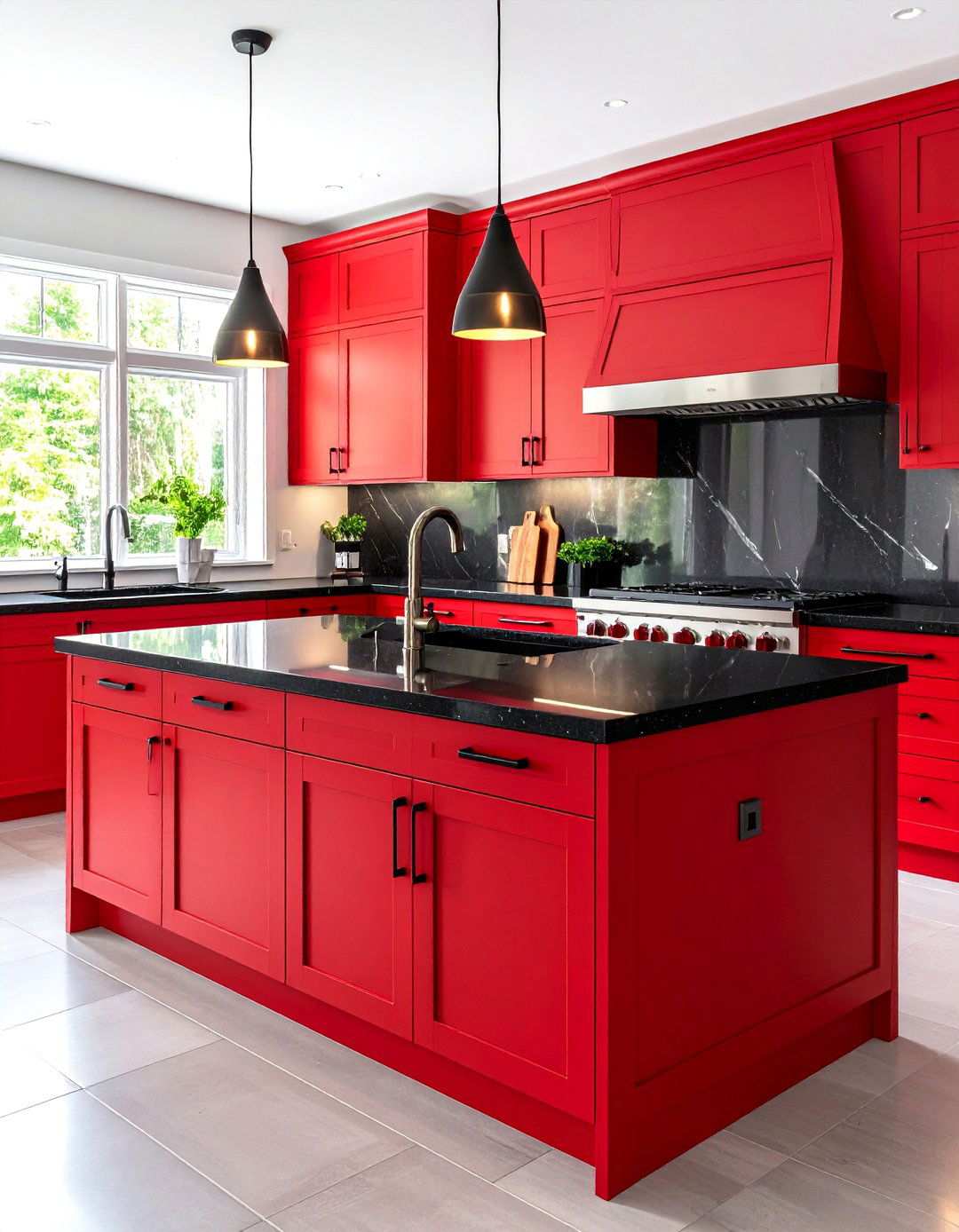 Black Quartz Countertops With Red Cabinet Doors - 24 red and black kitchen ideas