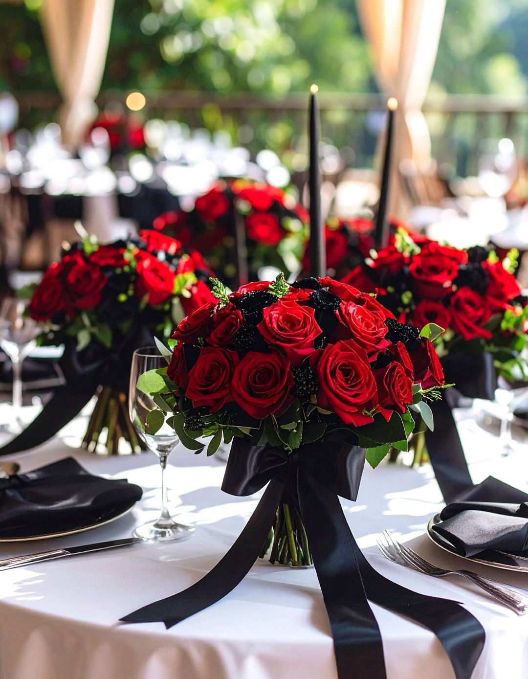 Black Ribbon Bouquet Wraps - 24 Red and Black Wedding Ideas