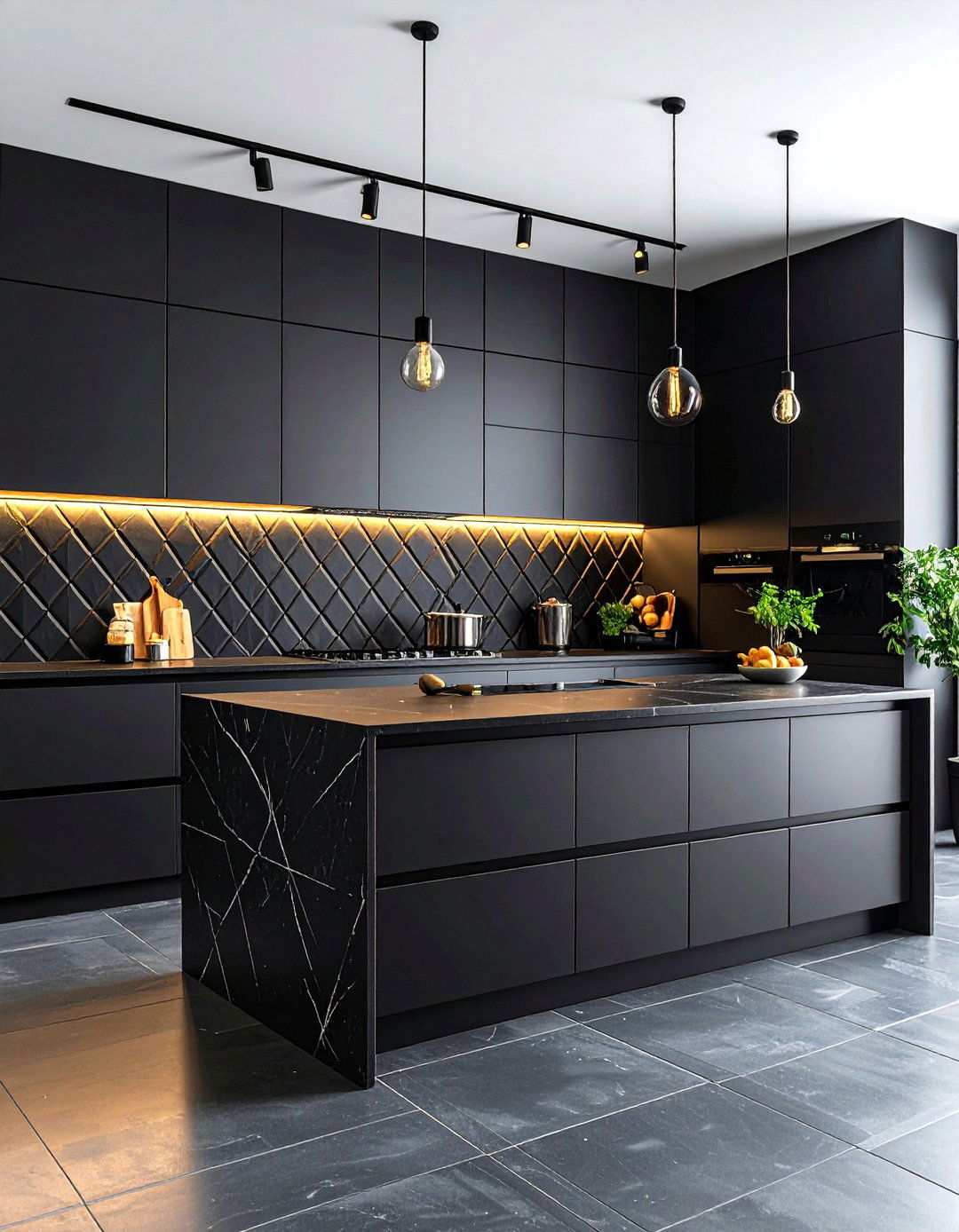 Black Textured Tile Surface - 24 Kitchen With Black Backsplash