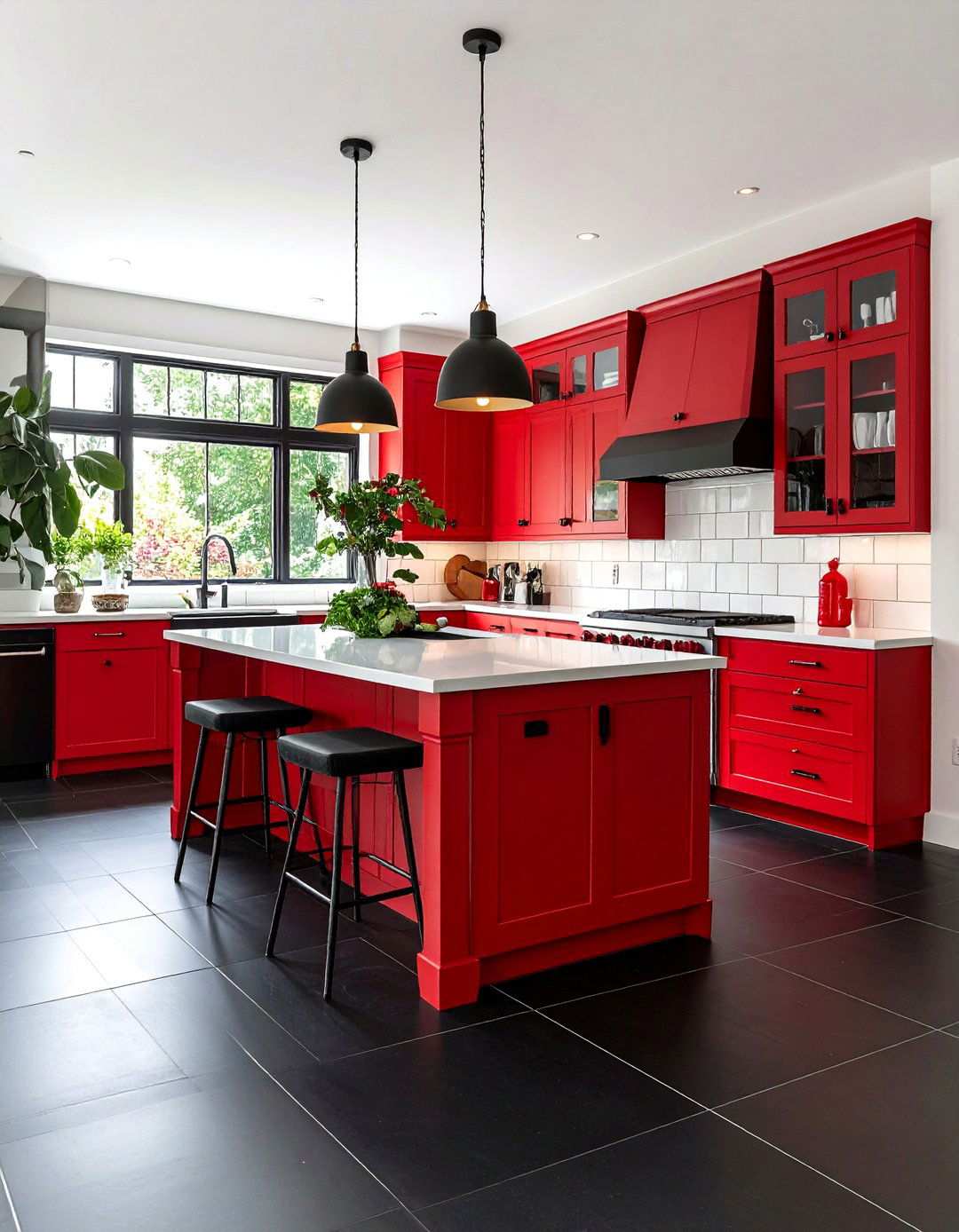 Black Tile Floors With Red Kitchen Accents - 24 red and black kitchen ideas