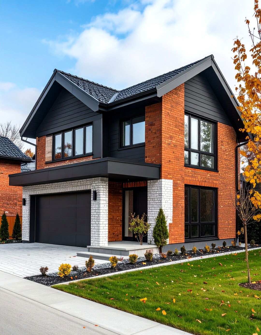 Black Vinyl with White Painted Brick Modern Drama - 24 Vinyl Siding and Brick Combinations