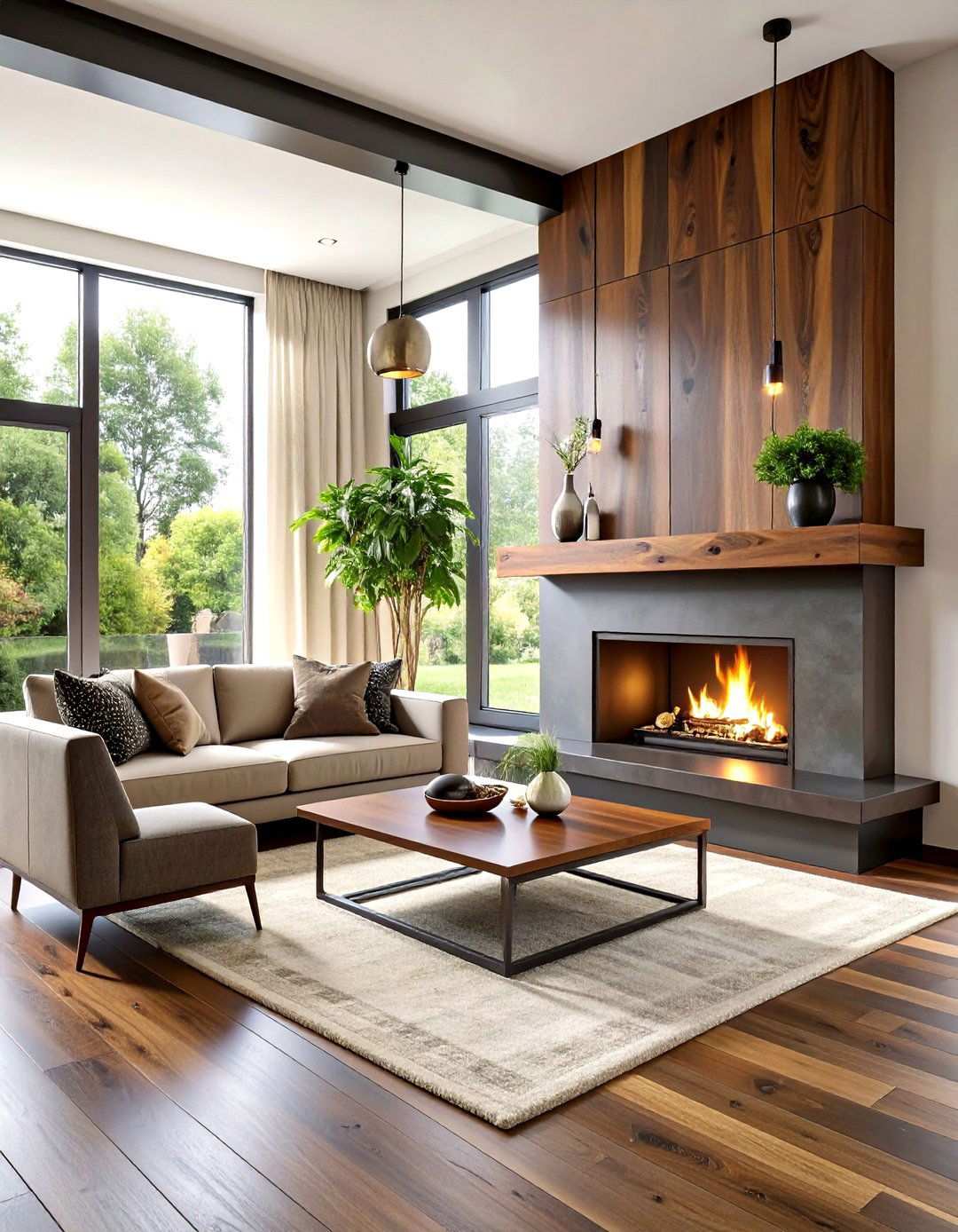 Black Walnut Live Edge Mantel with Steel Brackets - 24 Wood Mantel Ideas