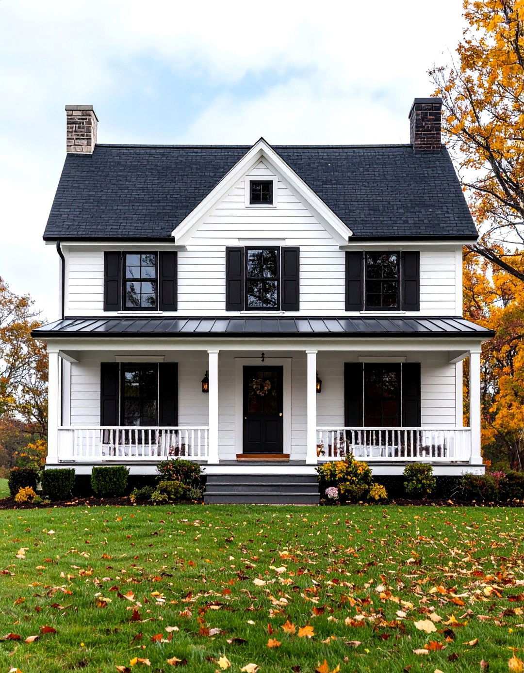 Black Window Farmhouse with White Siding - 24 Modern Farmhouse Exterior