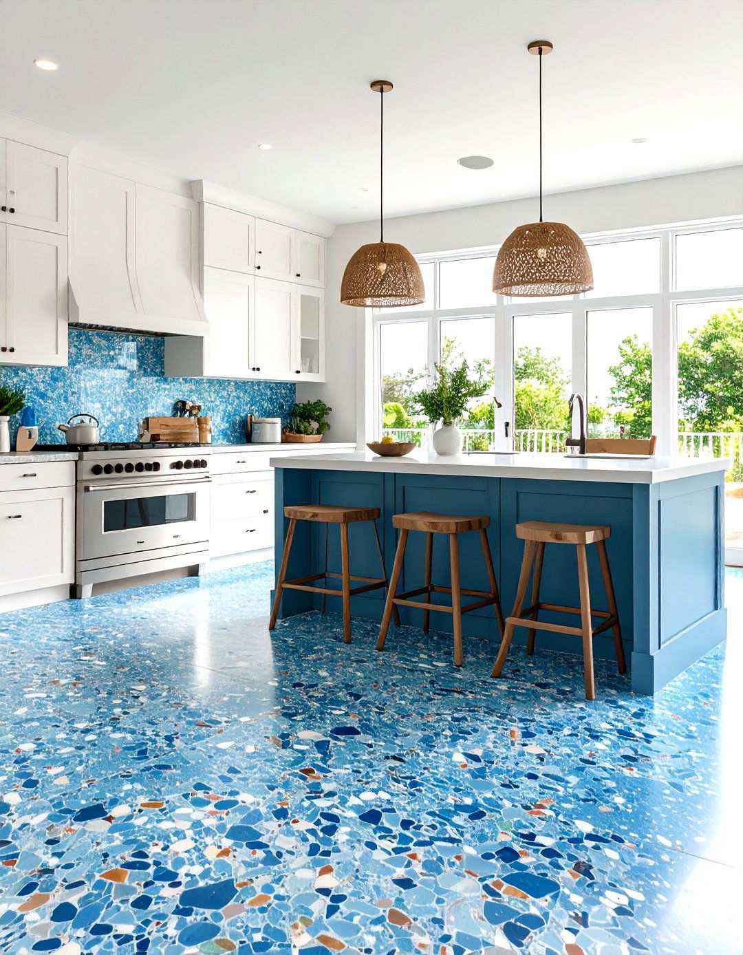 Blue Terrazzo Coastal Kitchen Theme - 24 Terrazzo Kitchen Floor Ideas