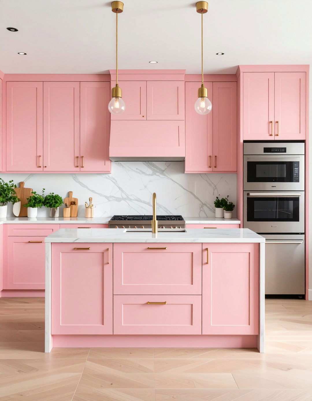 Blush Cabinet Minimalist Kitchen - 24 Pink Kitchen Ideas
