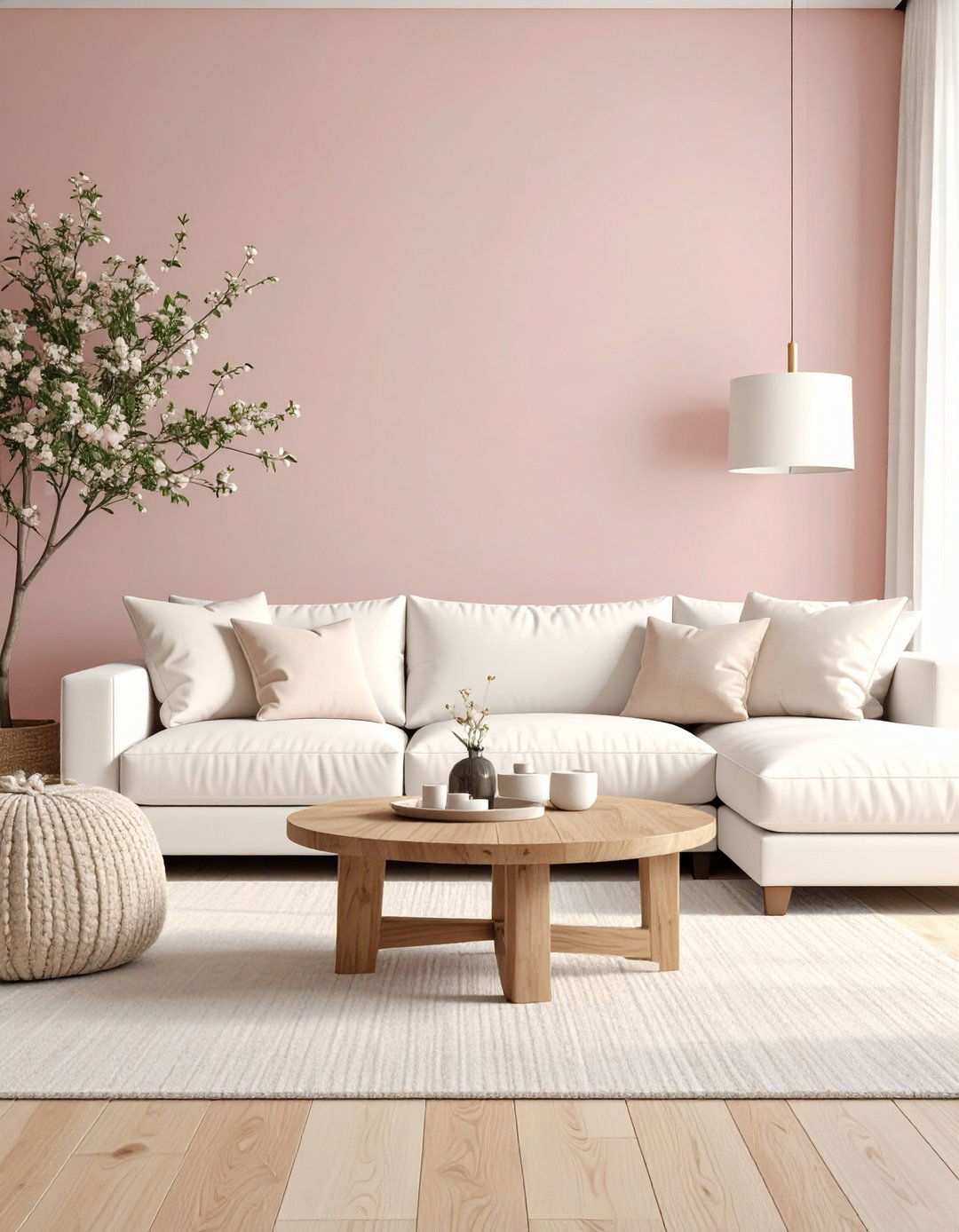 Blush Minimalist Living Room - 24 Pink Living Room Ideas
