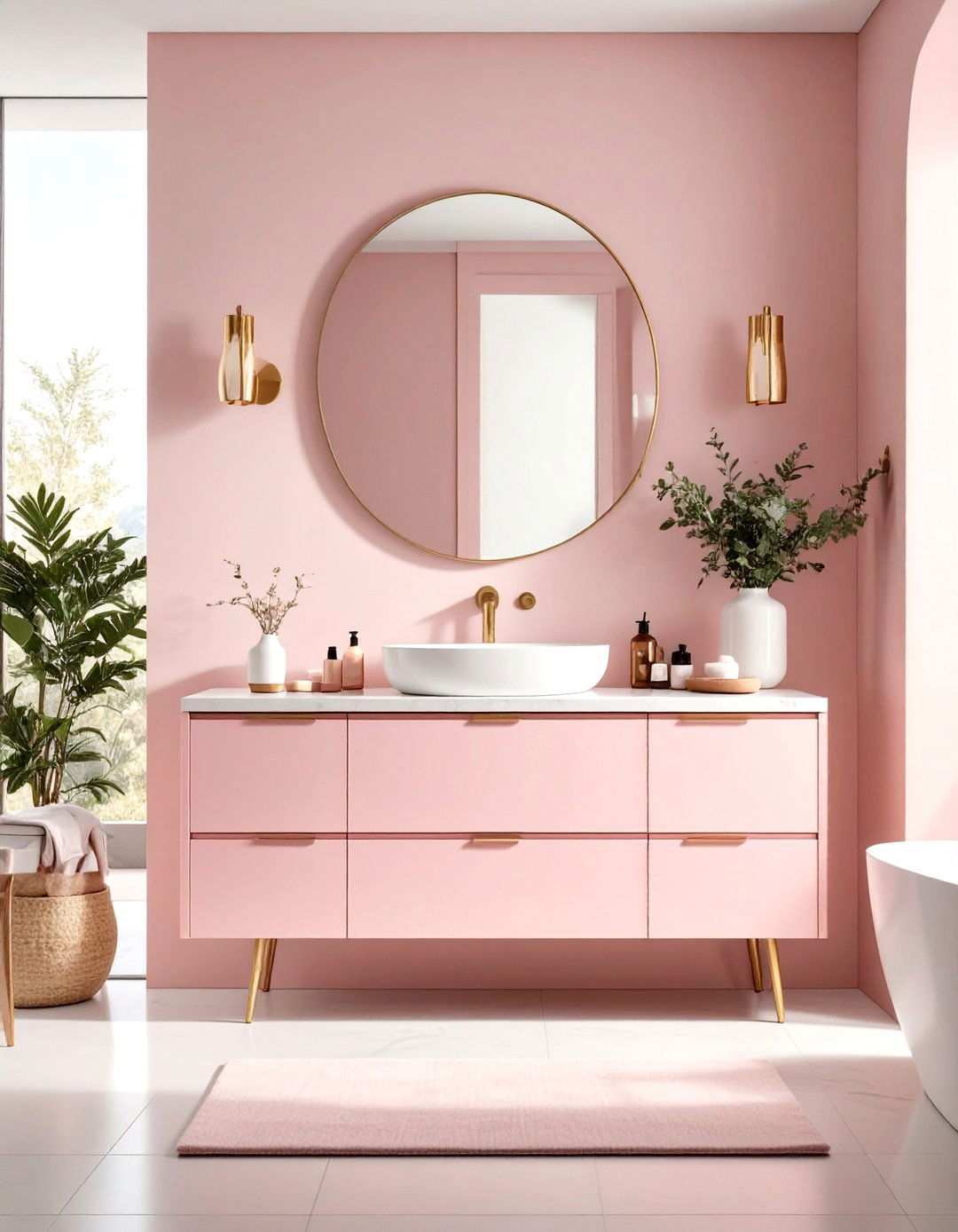 Blush Pink Floating Vanity Design - 24 Pink Bathroom Ideas
