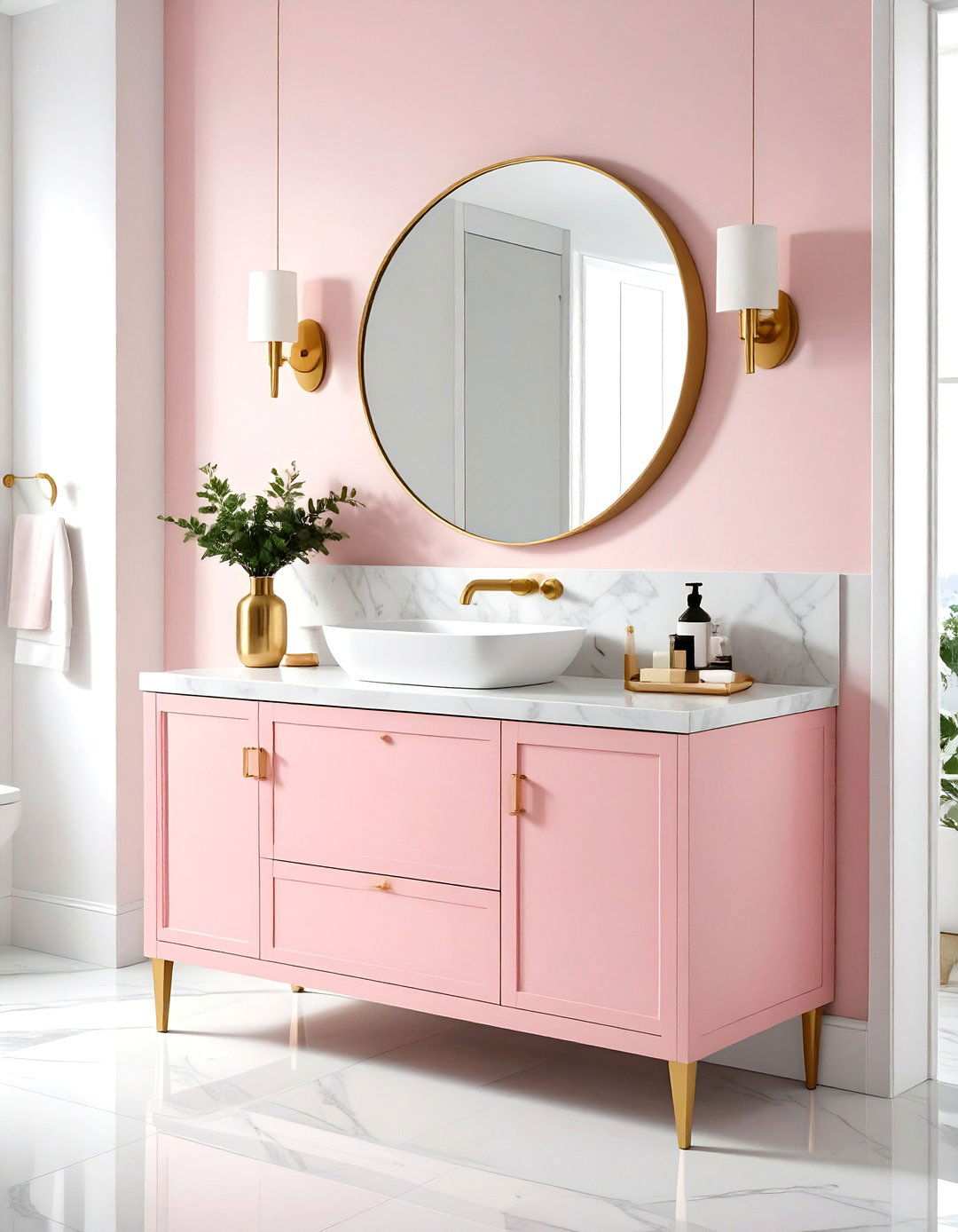 Blush Pink Painted Vanity Cabinet - 24 Pink Bathroom Ideas