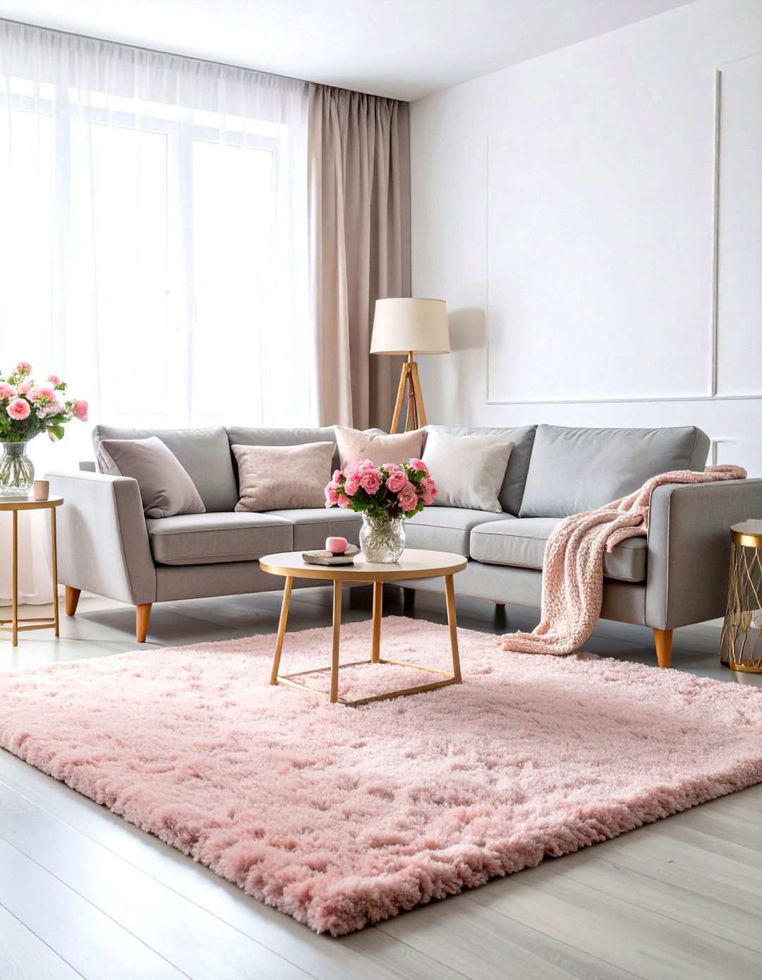 Blush Pink Rug Elegant Living Room - 24 what color rug goes with a grey couch